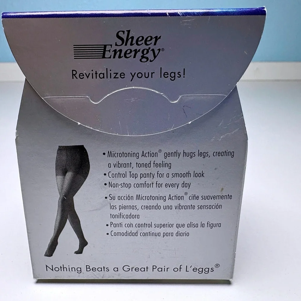 Vintage L'eggs Sheer Energy Pantyhose Control Top Jet Black Size B Reinforced